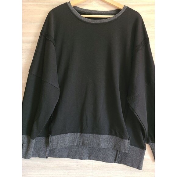 Black Oversized Sweatshirt L Drop Shoulder Raw Hem Casual Streetwear Pullover - Picture 6 of 8